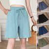 Женские повседневные шорты с эластичной резинкой на талии и карманами на шнурке, однотонные свободные короткие брюки с широкими штанинами