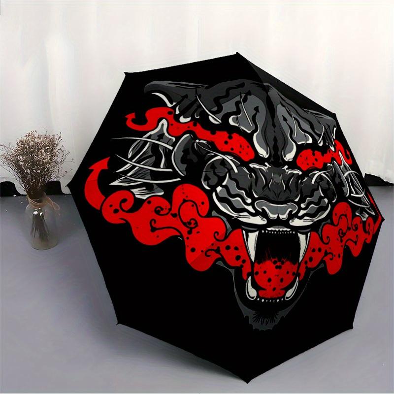 1pc Tiger Flames Automatic Umbrella High Quality Canopy, Portable Folding Umbrella with, Ideal Gift for - Travel 215