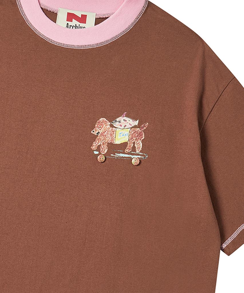 BEYOND CLOSET [Collection Line] Hand-Print Detail Cotton Short Sleeve T-Shirt Brown