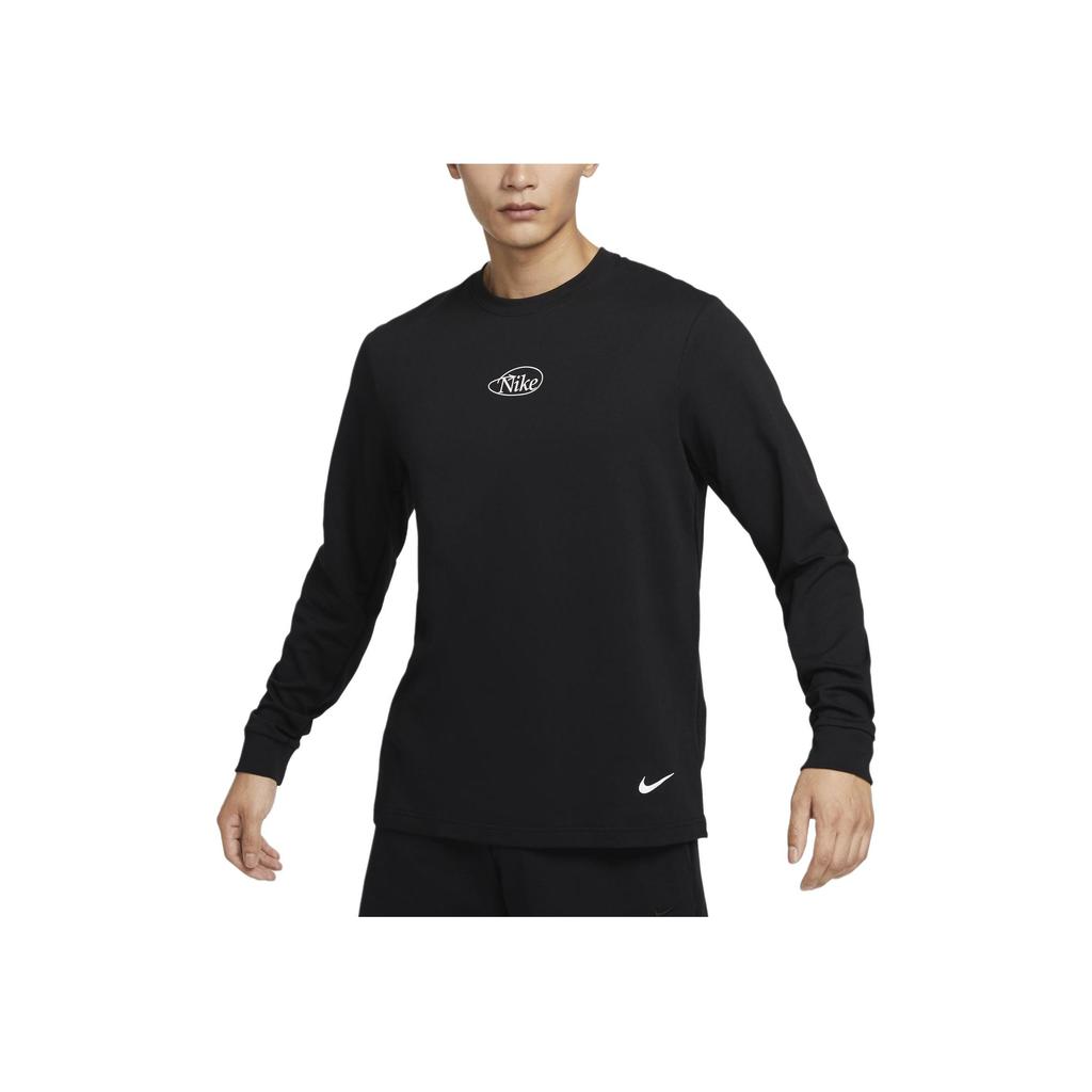 Nike Основная футболка с логотипом Dri-Fit, быстросохнущая, дышащая, с круглым вырезом, с длинным рукавом, мужская, топы, черная, HQ4736010