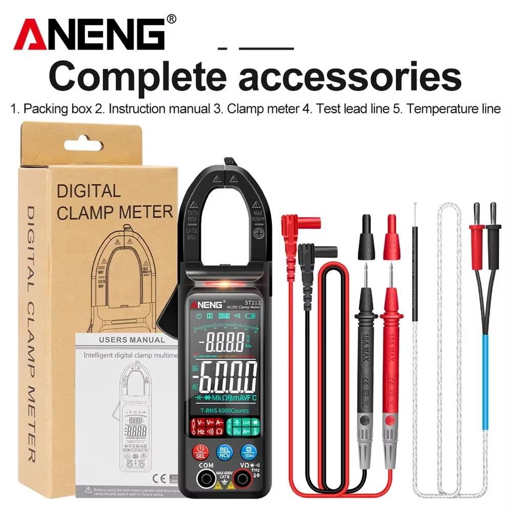 2026 ANENG ST212 DC/AC Current Digital Clamp Meter 6000 Counts 400A Amp Multimeter Large Color Screen Voltage Tester Car Hz NCV Ohm Intelligent Tester