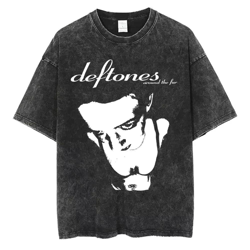 Стирка Винтаж Альтернатива Хэви-метал Рок-группа Deftones Личная Музыка Змея Графический Принт Футболка Мужская Женская Хлопок Оверсайз Футболки