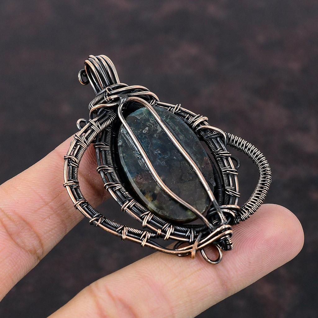 Медный арбуз, турмалин, кулон, медная проволока, кулон с драгоценным камнем, медная ювелирная проволока ручной работы, ювелирные изделия для подарка, кулон с камнем