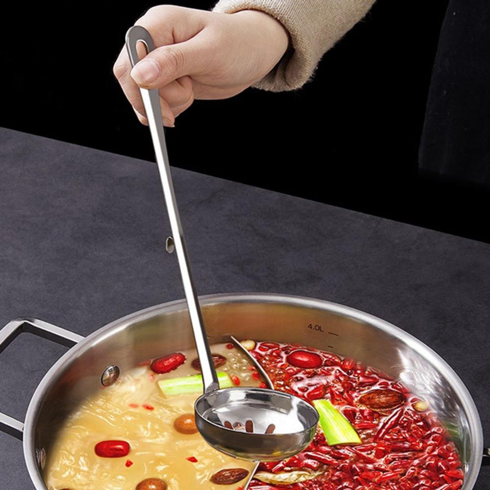 Dinnerware Stainless Steel Long Handle with Hook Soup Ladle Slotted Scoop Serving Spoon Tableware