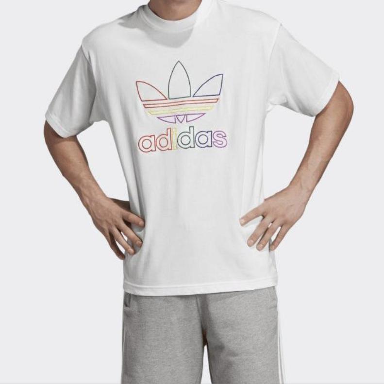 Adidas Футболка Originals Pride с логотипом в виде радужного трилистника, мужские топы с короткими рукавами, белые, FI0882