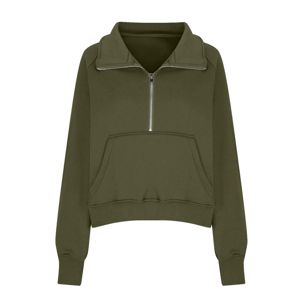 Женская толстовка с капюшоном из флиса с воротником-стойкой и однотонным принтом, с длинными рукавами и карманами, свободная, с застежкой-молнией на половину длины, с капюшоном