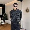 Men's High-Waist Multi-Pocket PU Leather Biker Jacket with 3D Design