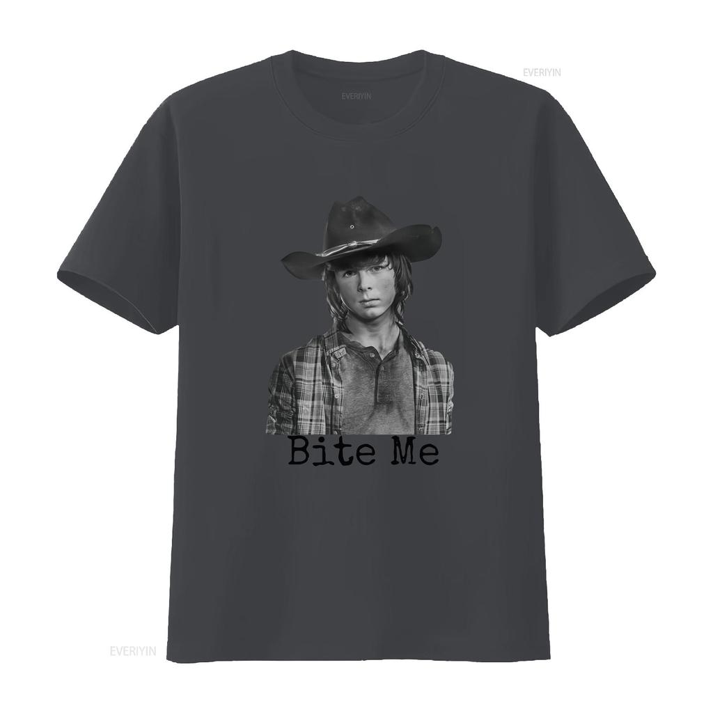 Carl Grimes Bite Me Walking Dead T Shirt Twd Chandler Riggs Novelty Top long or short sleeves vintage Washed Casual streetwear