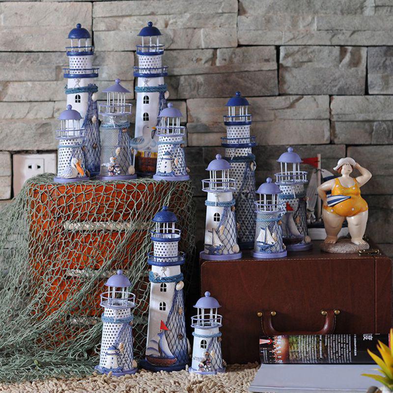 Mediterranean Style Marine Beacon LED Iron Lighthouse Sea Decoration Wedding Home Cafe Bar Desktop Decor Christmast Gifts