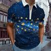 Casual Lapel T-shirt Young Men's Fashion Zipper T-shirt Short Sleeve T-shirt Men's 3D Starlight Print T Shirt