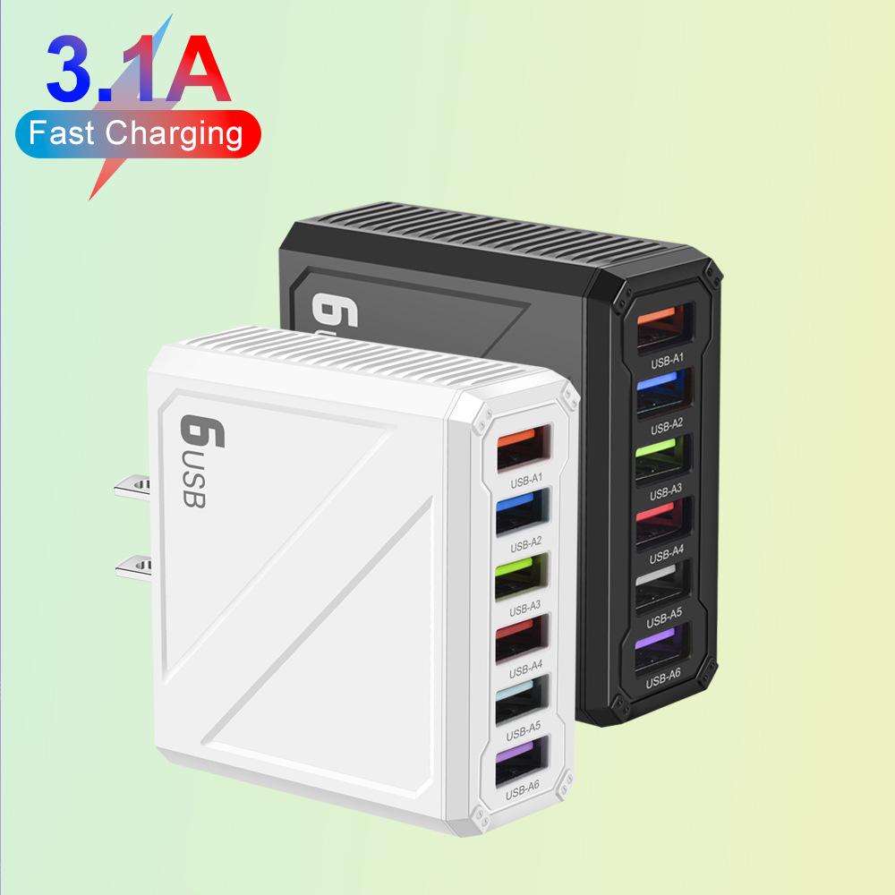 Универсальное 6-портовое USB-зарядное устройство 3.1A со сменными вилками EU/US/UK/KR для мобильных устройств