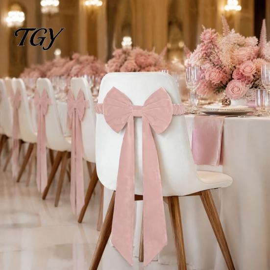 Stretch Chair Back Bows Burgundy Velvet Sashes with Elastic Straps, Reusable Bow Tie Bands for Events Cover, Decorative Ribbon Christmas Party Wedding