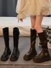 2025 New Autumn and Winter Thick Heel Thick Sole Thin Elastic Boots Tall Knight Boots Brown Small Boots Women
