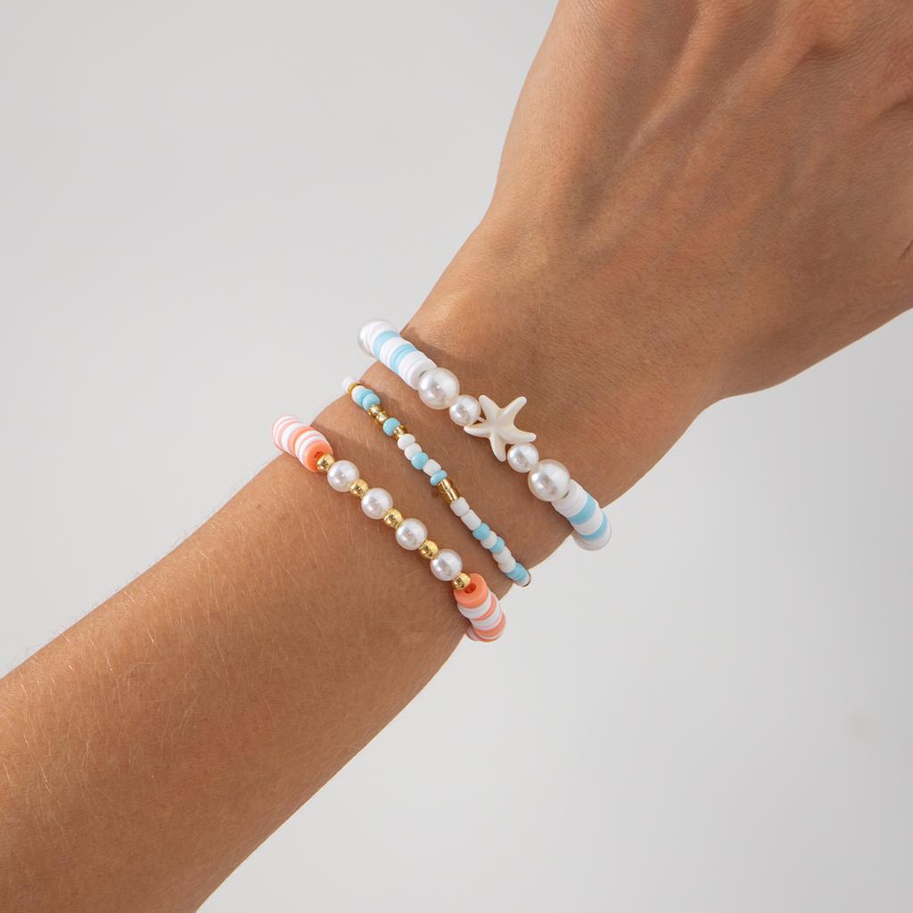 Ingemark 3Pcs/Set Boho Y2K Elastic Imitation Pearls Chain Bracelets for Women 2025 Trend Starfish Bangles Summer Couple Jewelry