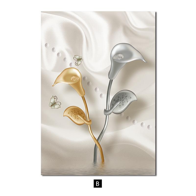 Golden Silver Birds Flower Canvas Poster Light Luxury Abstract Art Print Painting Modern Wall Picture Living Room Home Decor