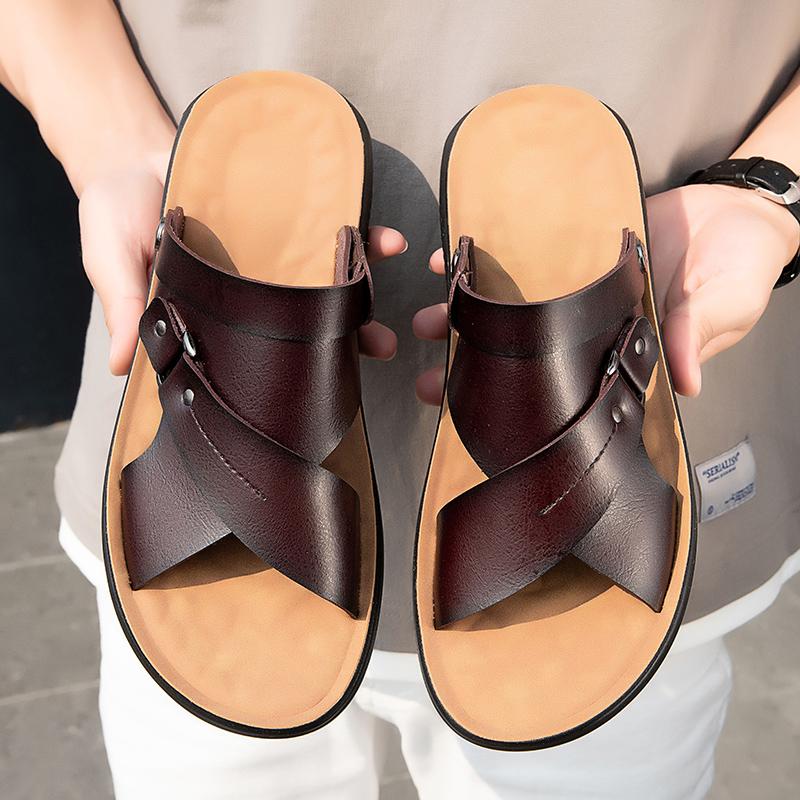 2024 Мужские мягкие тапочки, сандалии, шлепанцы, новые летние модные дышащие удобные нескользящие домашние тапочки повседневные мужские плоские туфли