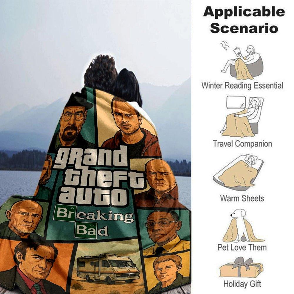 1 шт. Мягкое фланелевое одеяло Grand Theft Auto с дизайнерским принтом. Уютное одеяло для всех сезонов, идеально подходит для дивана, кровати, офиса