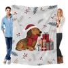 1pc Cartoon Santa Hat Dachshund Printed Flannel Blanket, Ultra Soft Cozy Premium Plush, All-Season Use, Machine Washable, 280GSM Heavyweight, for Bedr