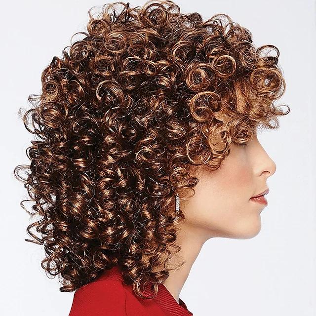 Женские светлые коричневые парики средней длины, вьющиеся женские синтетические натуральные пушистые парики с челкой, термостойкий парик для повседневного использования, косплей