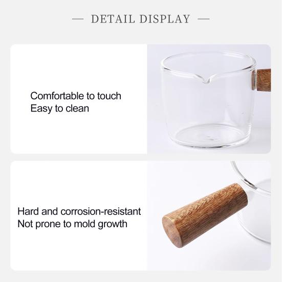 Glass Measuring Cup with Wood Handle Espresso Milk Coffee Mug 100ml Double Scale Clear Coffee Brewing Supplies