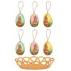 7Pcs/Set Colorful Bunny Painted Plastic Easter Eggs with Basket Hanging Pendant DIY Easter Egg Crafts Home Easter Party Supplies