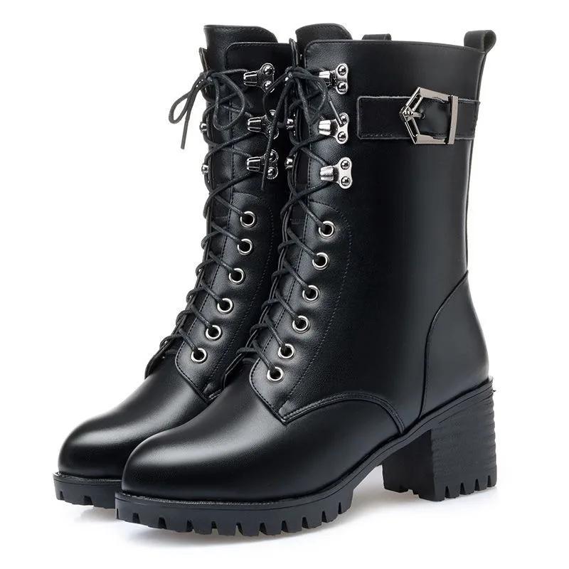 High Quality Black Women's Boots New Warm Cold Winter Ladies Leather Boots Anti-slip Wear-resistant Short Boots