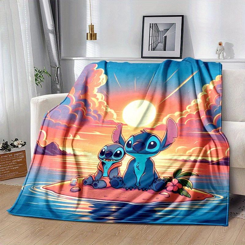 1pc Stitch Printing Blanket - Soft, All-Season Throw for Office Blanket, | Personalized Gift with Adorable Cartoon Design