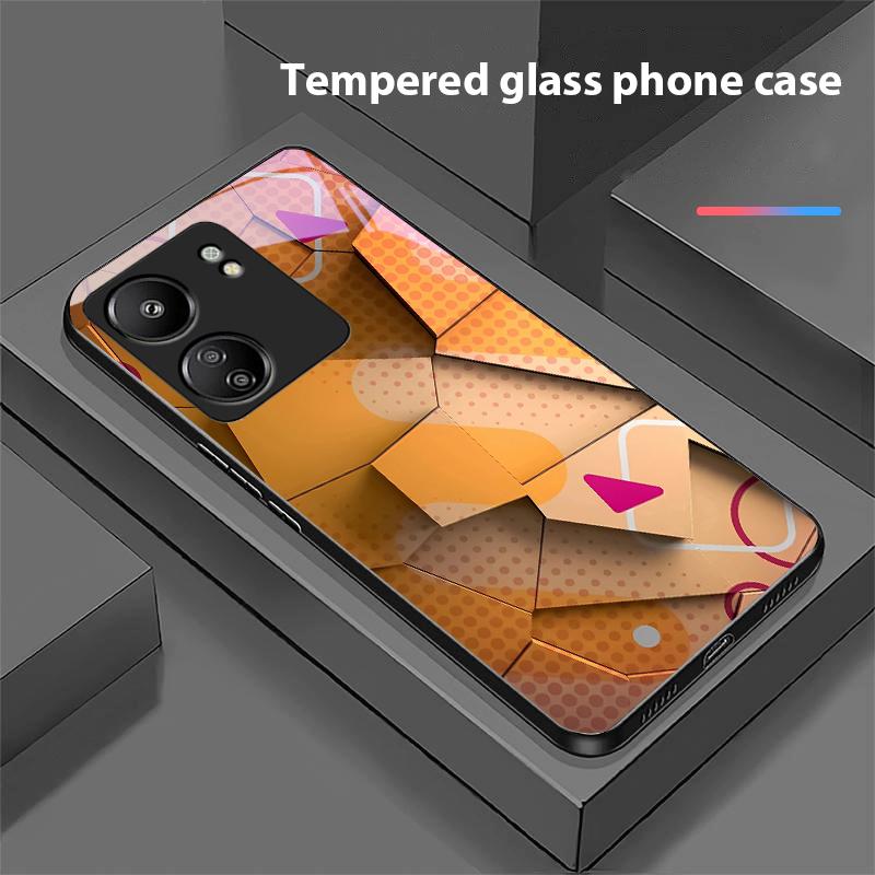 Геометрический узор для Xiaomi Redmi 13C Note13 12 Pro Plus 5G Note 9 13T Pro POCO X6 F5 F6 Черный чехол для телефона из закаленного стекла