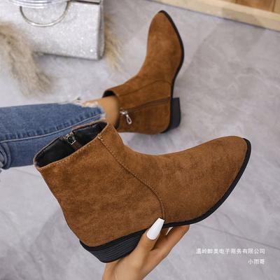 Европейские и американские ботинки Мартина большого размера с коротким голенищем и боковой молнией, женские одинарные ботинки, новые замшевые на толстом каблуке, тонкие ботинки в британском стиле