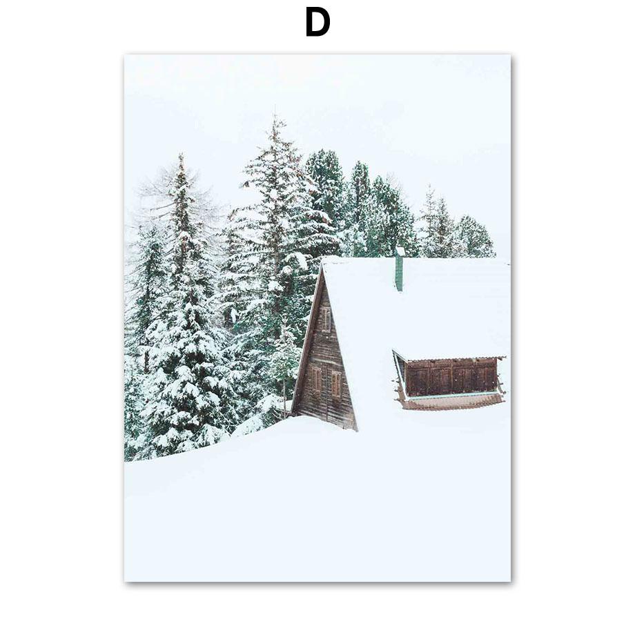 Winter Snow Forest Mountain Pine Tree Moose Deer Wall Art Canvas Painting Posters And Prints Wall Pictures For Living Room Decor