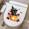 Spooky Bat Bathroom Accessories Halloween Black Cat Witch Toilet Decals, Self-Adhesive Cover Non Damaging Decorations Seat Stickers, Waterproof