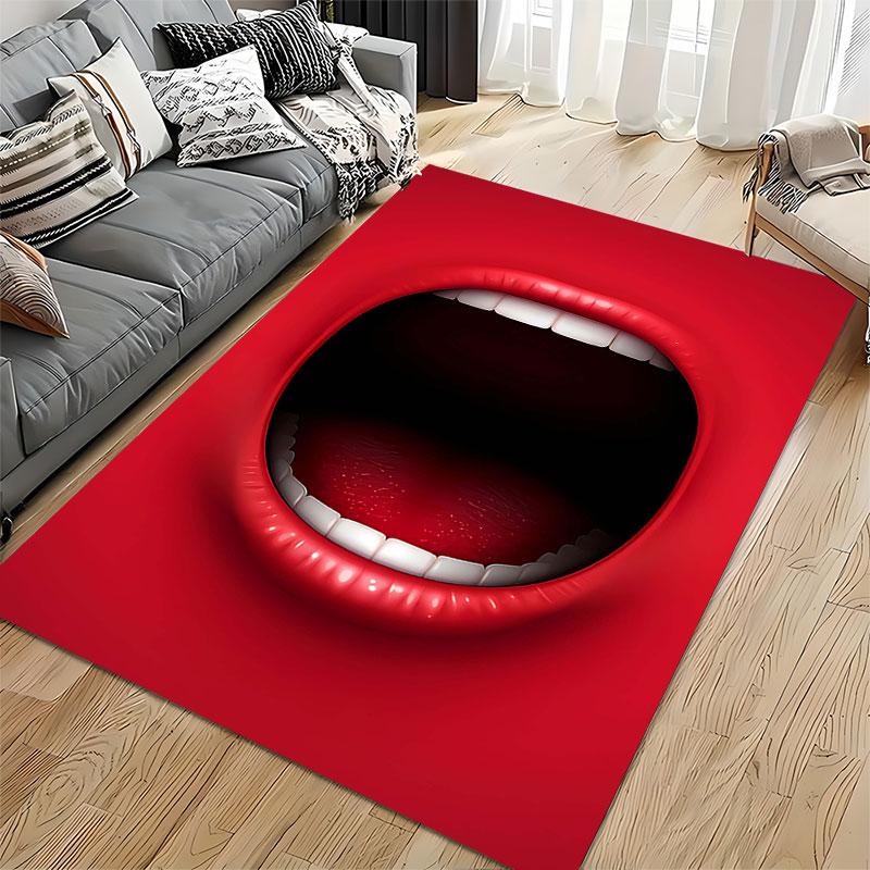 Red Open Mouth Illustration Carpet suitable as a non-slip mat for the living room or bedroom sofa