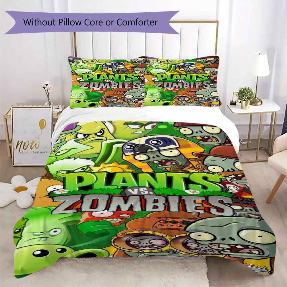 Plants vs. Zombies print Pattern Bedding,Quilt Set Quilt Cover Pillowcase Home Birthday Gift (1*duvet cover+2*pillowcase,without core)XSJT0917560