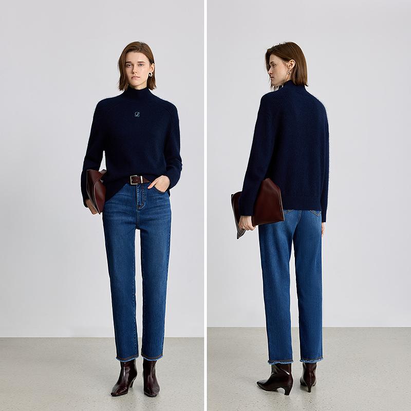 LILY Half High Collar Embroidered Knitted Sweater