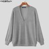 Men V Neck Long Sleeve Texture Knitted Casual Pullover Tops