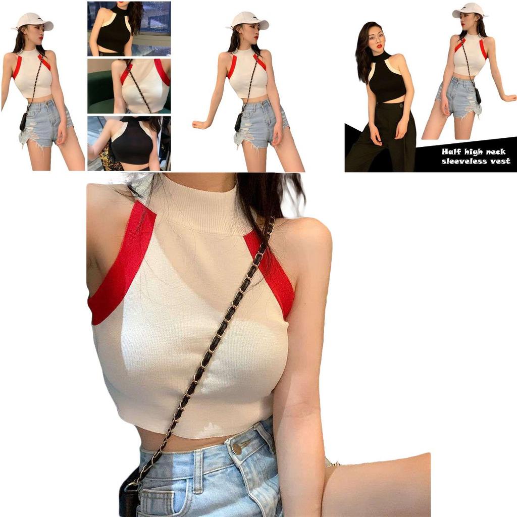 Fashion Color Womens Blocking Sleeveless Strapless Sexy Camisole Knitted