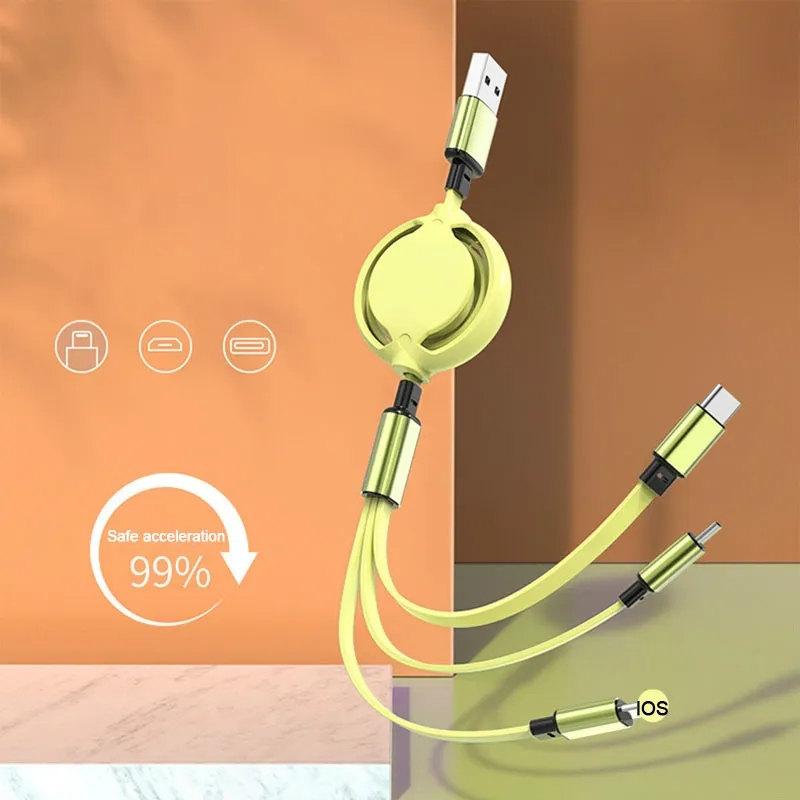3 In 1 Retractable Data USB Cable for IPhone Charger Fast Wire Charging Cable for Android Phone Type C Xiaomi Huawei Samsung