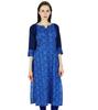 Women Straight Kurta Long Custom Cotton Kurti 3 4 Sleeve Blue Top Ethnic Indian