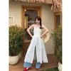 Kumikumi French Style Retro White Sling Dress Women Summer Heavy Industry Embroidery Chic Waist Hugging Slimming Long Dress