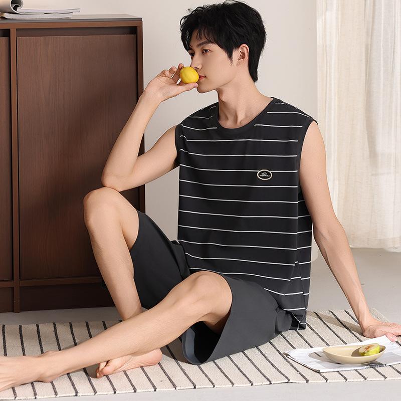 Men's pajamas summer thin cotton vest shorts cool summer men's casual can wear large size loungewear
