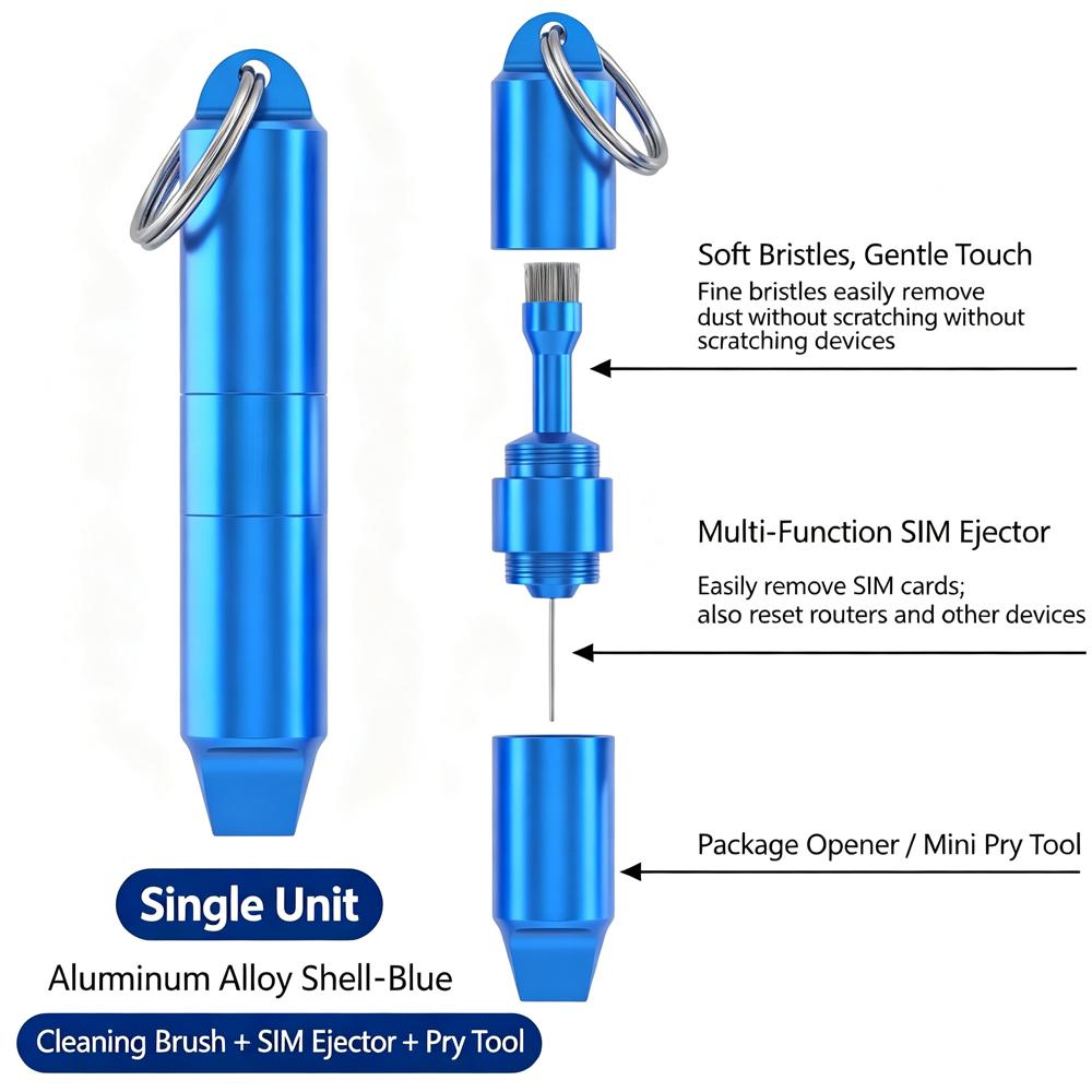 3 in 1 Keychain SIM Card Eject Pin Phone Cleaning Brush Package Opener Tool Portable Universal Multifunctional For All Cellphone