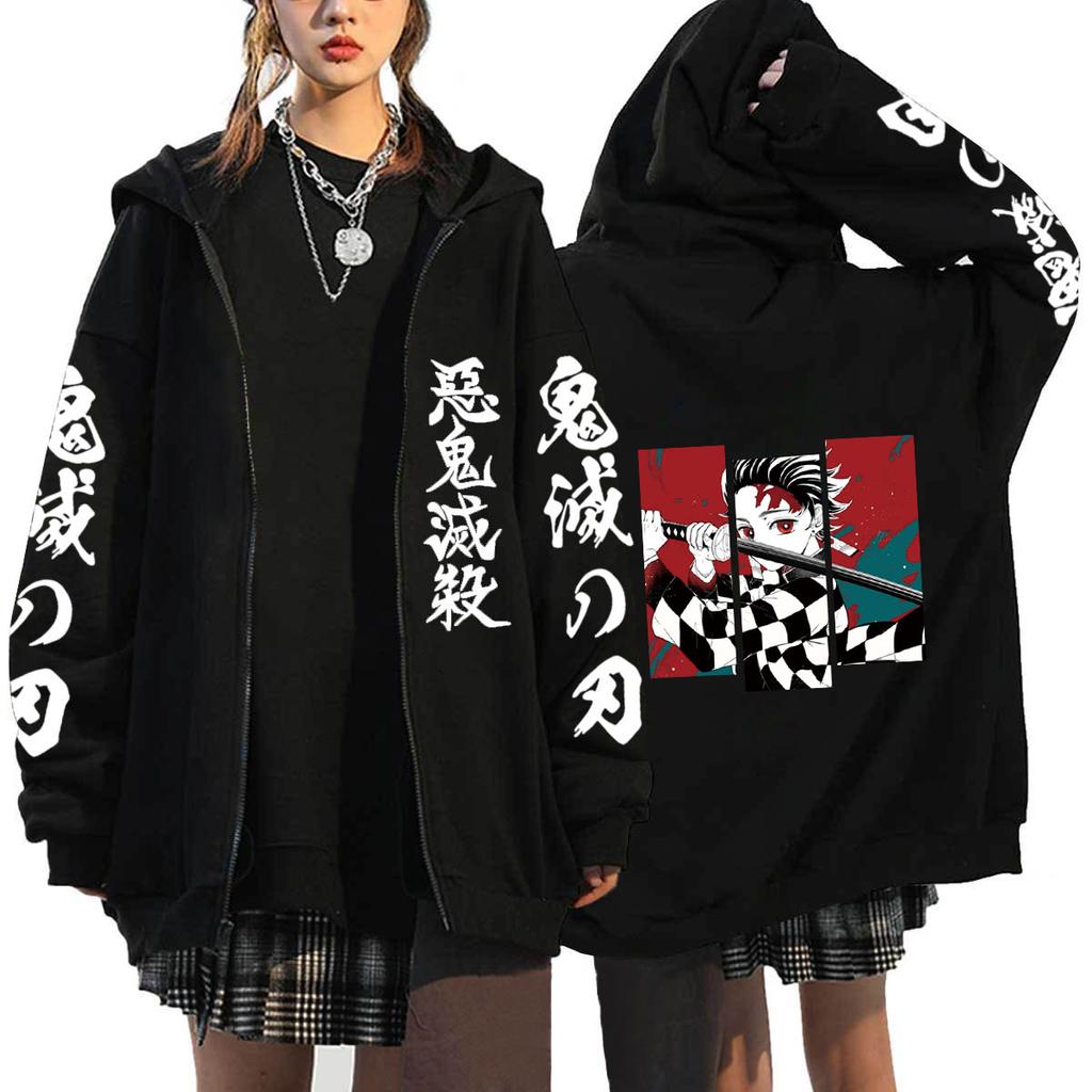 Anime Demon Slayer Kamado Nezuko And Kamado Tanjirou Printed Hooded Men Women Zip Hoodies Harajuku Sweatshirt Male Zipper Jacket