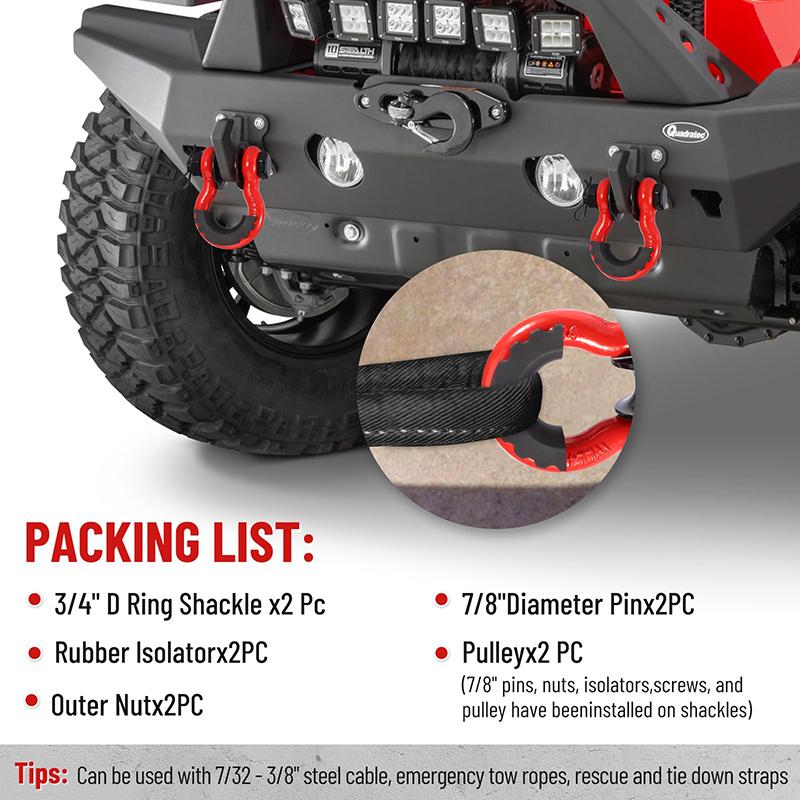 3/4" D Ring Shackle Snatch Blocks 29T Break Strength Heavy Duty Shackles Screw Pin for Tow Strap Winch Off Road Vehicle Recovery