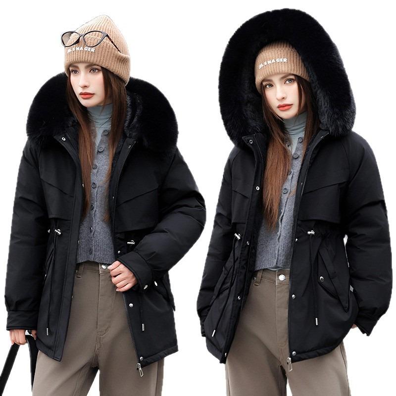 Pie Overcome Women's Medium and Long New Winter Loose Velvet Thickened Cotton-padded Jacket Tooling Jacket