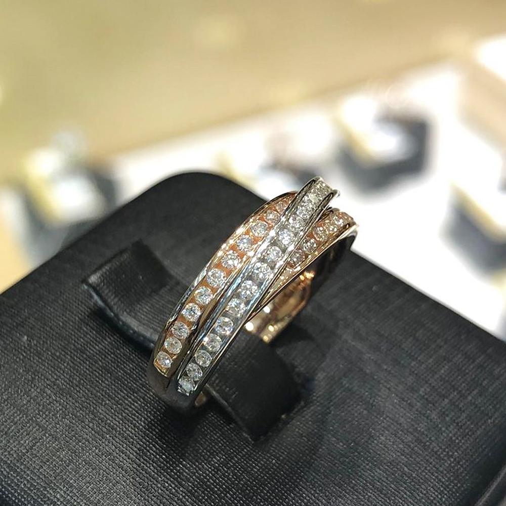 Обручальные кольца Huitan Fancy Cross Design для женщин, роскошные инкрустированные блестящие фианиты, двухцветные креативные женские кольца, новые модные ювелирные изделия