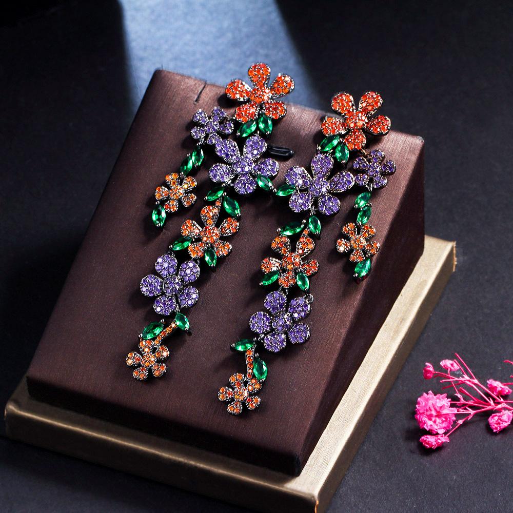 2022 преувеличенные 925 серебряные игольчатые цветочные растения, длинные серьги с кисточками, женские элегантные висячие серьги, свадебные украшения для ушей