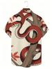 1pc Men'S Summer Short Sleeve Button-Up Shirt, Retro American Red Snake Red Leaf Print Short Sleeve Collared Button-Up Shirt, Individual Trendy Plant