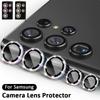 1 Set For Samsung Galaxy S24 S23 Ultra S24 S23 Plus Bling Glitter Diamond Metal Camera Lens Protector Ring with Tempered Glass