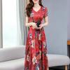 Женское праздничное платье с роскошным цветочным принтом трапециевидной формы с большими качелями на шнуровке с узкой талией и V-образным вырезом в стиле ретро, ​​плиссированное вечернее платье из ледяного шелка для выпускного вечера, платье макси