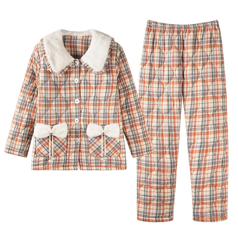 Пижама женская зимняя трехслойная утолщенная вельветовая тканая хлопковая с подкладкой осенне-зимние модели можно носить на улице теплый комплект для дома